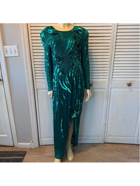 Women's Nite Green Sequin Long Sleeve Dress Size 12